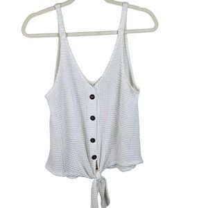 Blu Pepper Womens White Waffle Knit Button‎ Tie Front Sleeveless Tank Top
